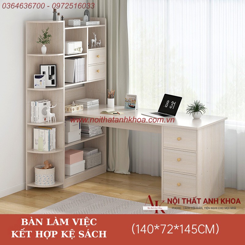 Bàn Làm Việc Kết Hợp Kệ Sách Gỗ MDF Giá Rẻ Da Dạng Mẫu Mã