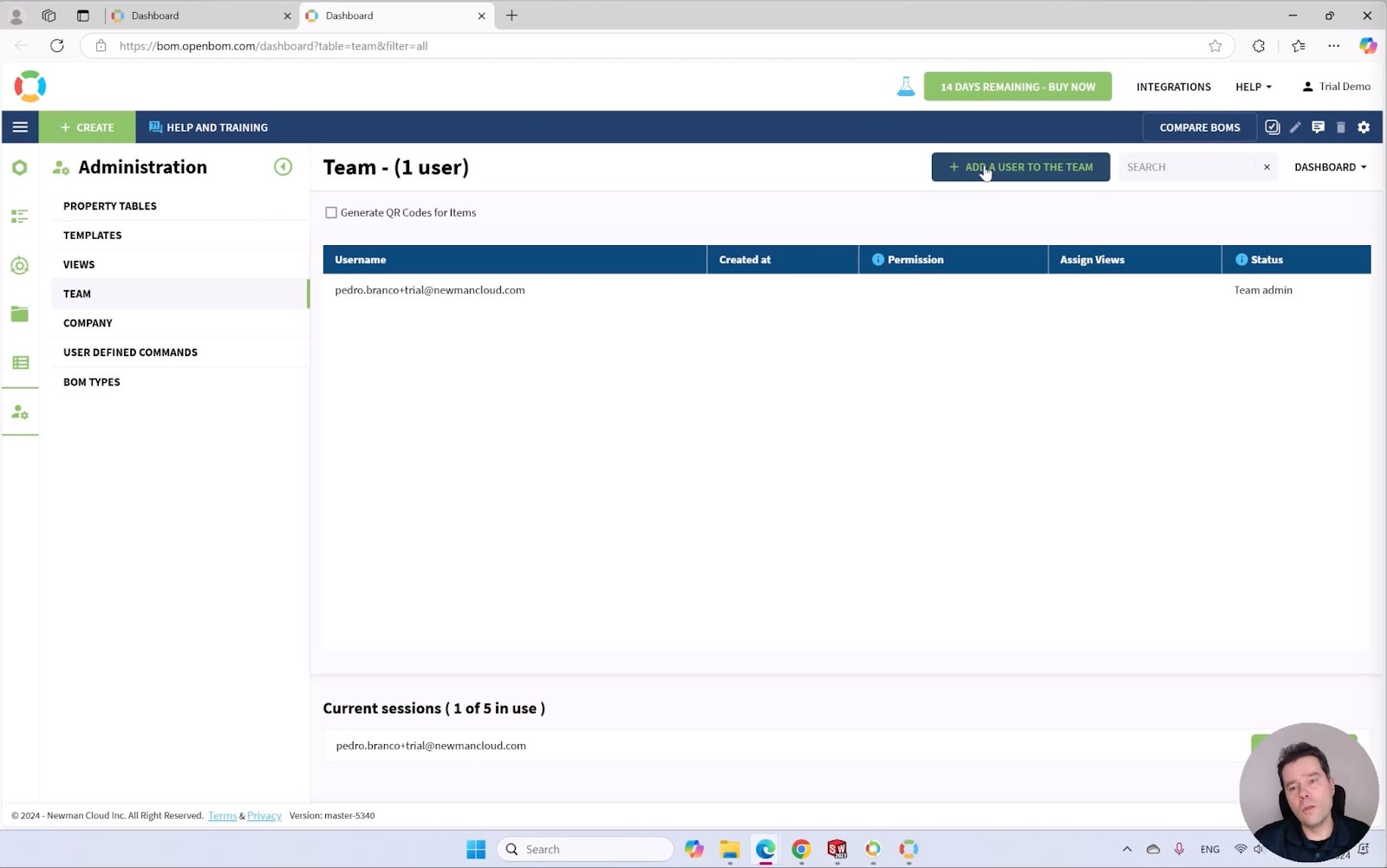 OpenBOM Team admin dashboard