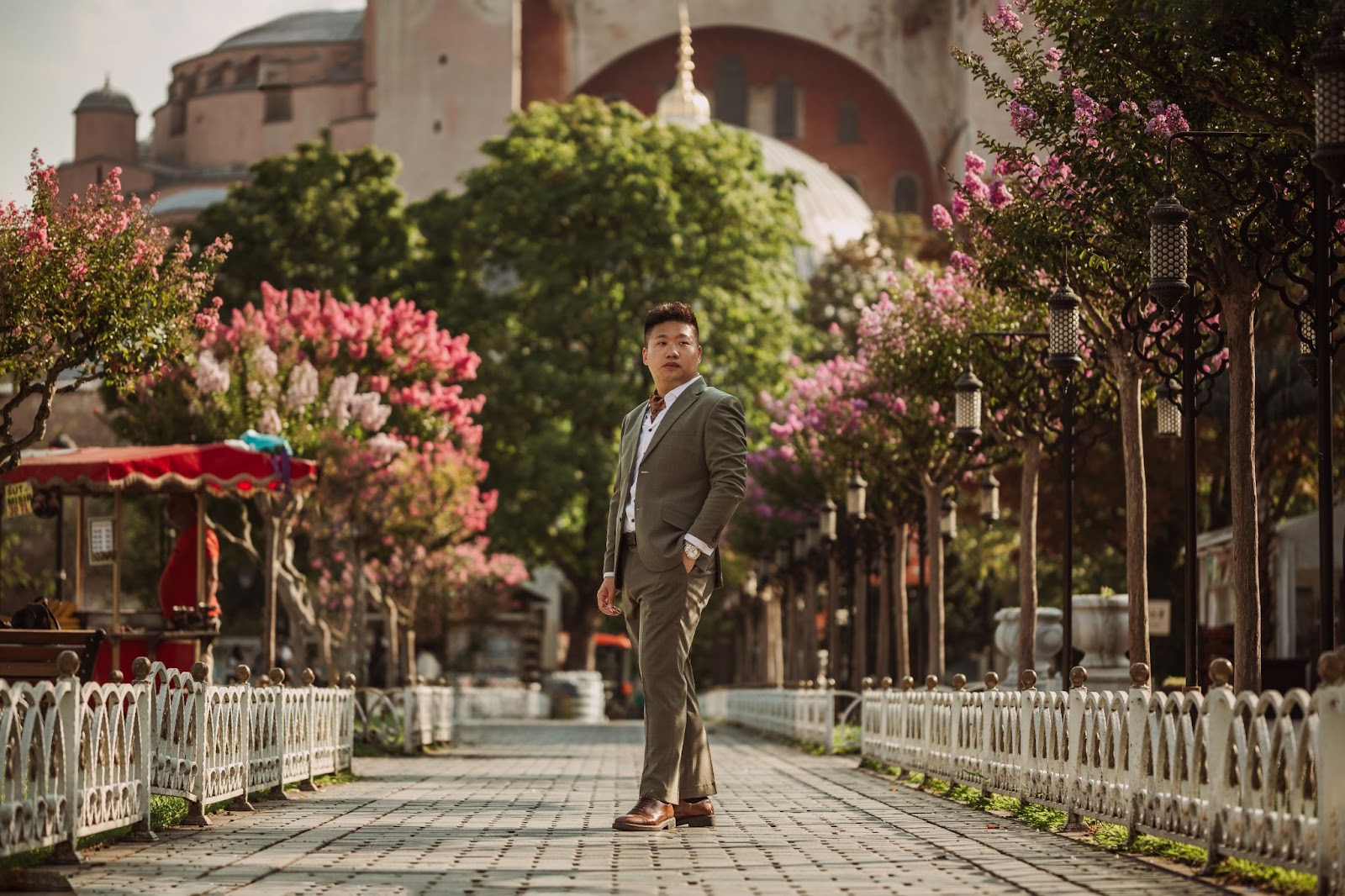 Suited style between legends, Hagia Sophia & Blue Mosque.