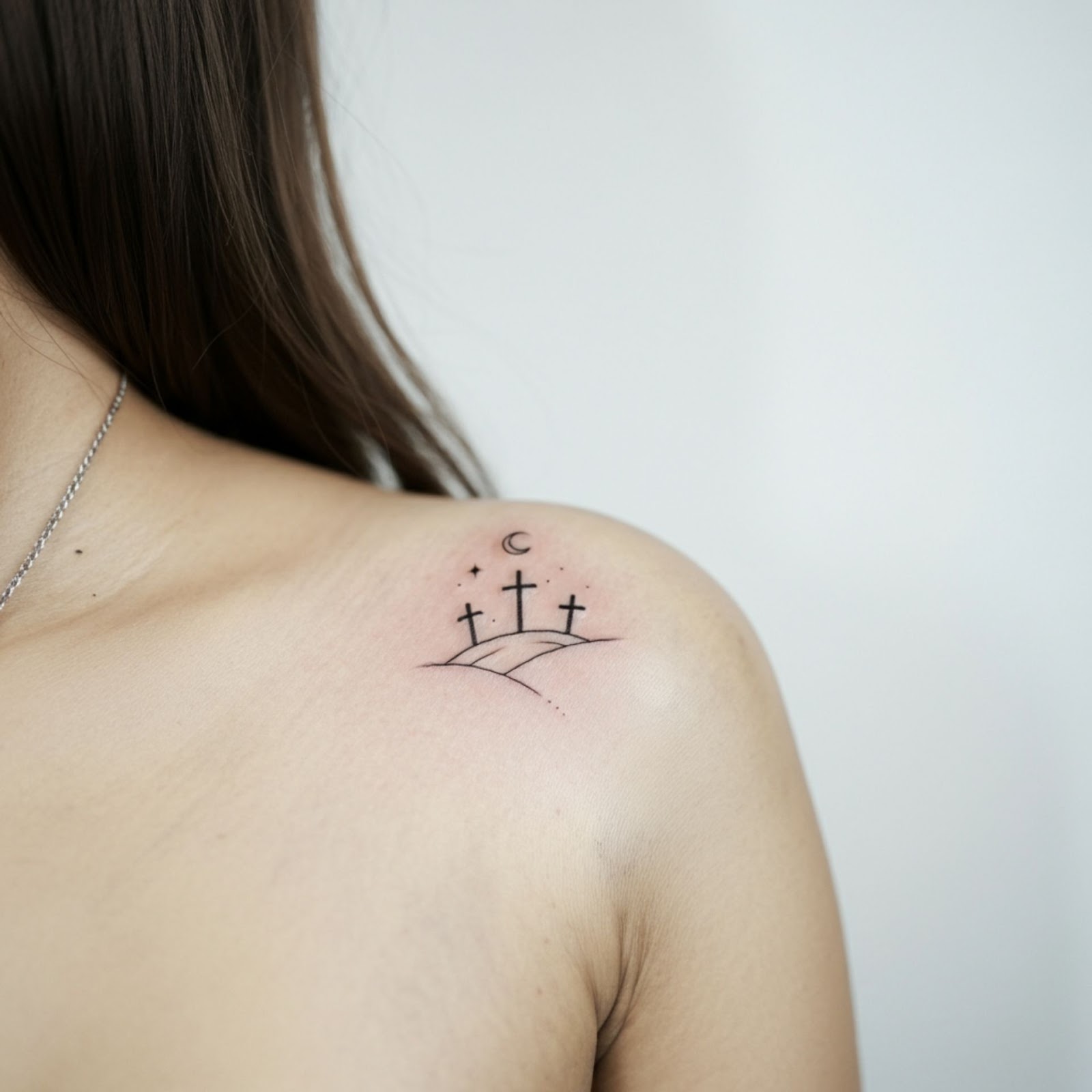 Minimalist Three Crosses on a Hill Tattoo