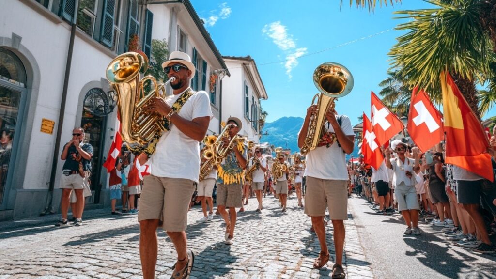 Brass band parade during Ascona Jazz Festival Switzerland