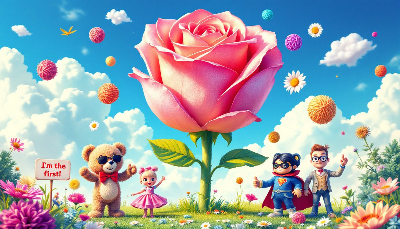 A vibrant collage representing the phenomenon of the rose toy.