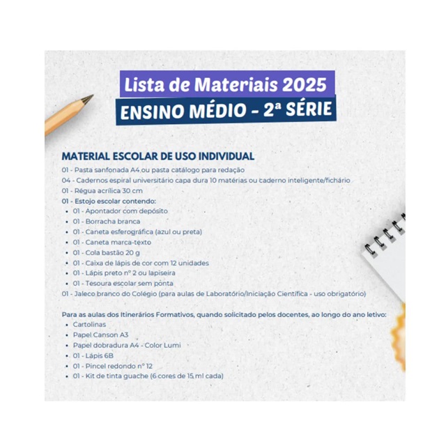 Lista de material escolar Ensino médio
