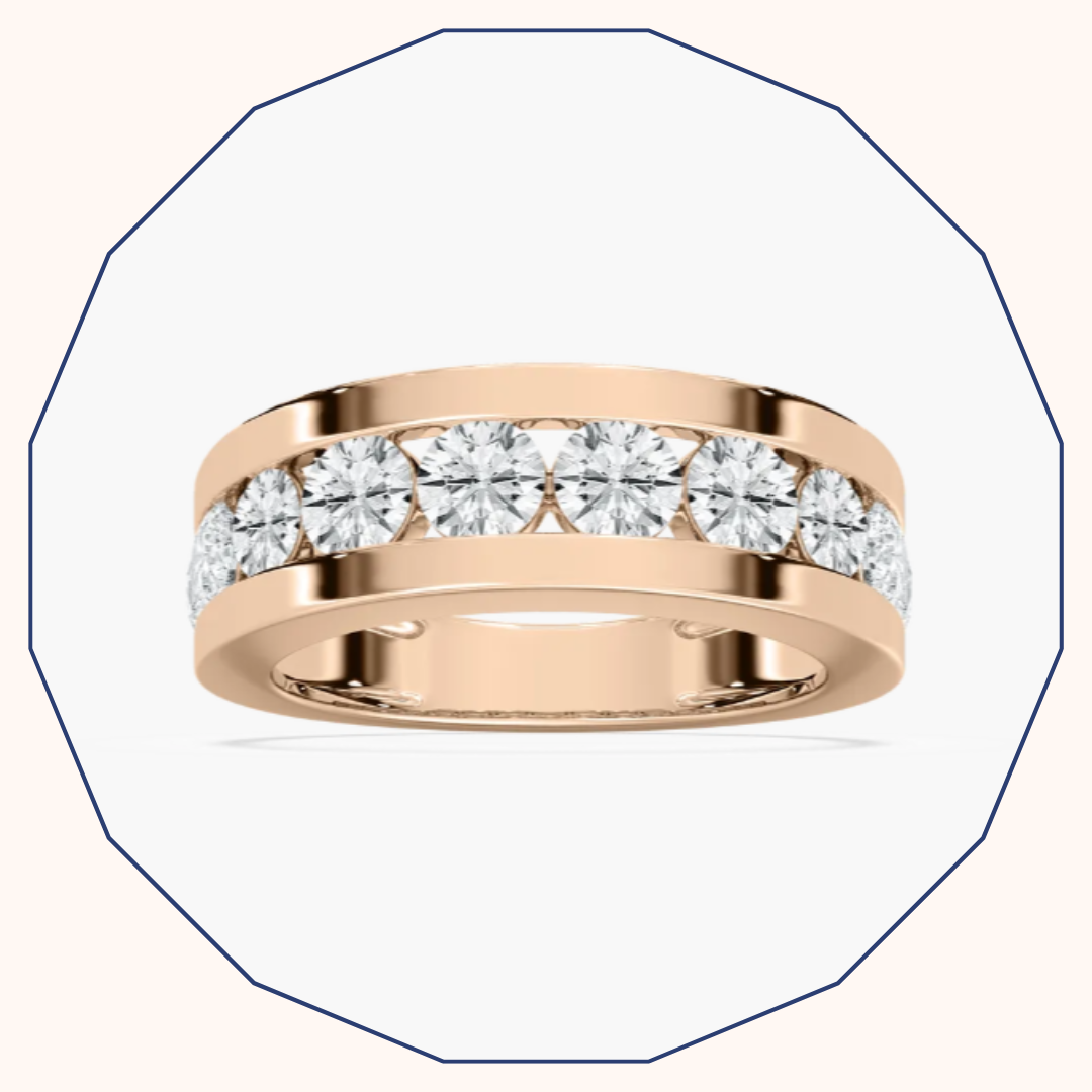 Round diamond eternity wedding band in different setting.