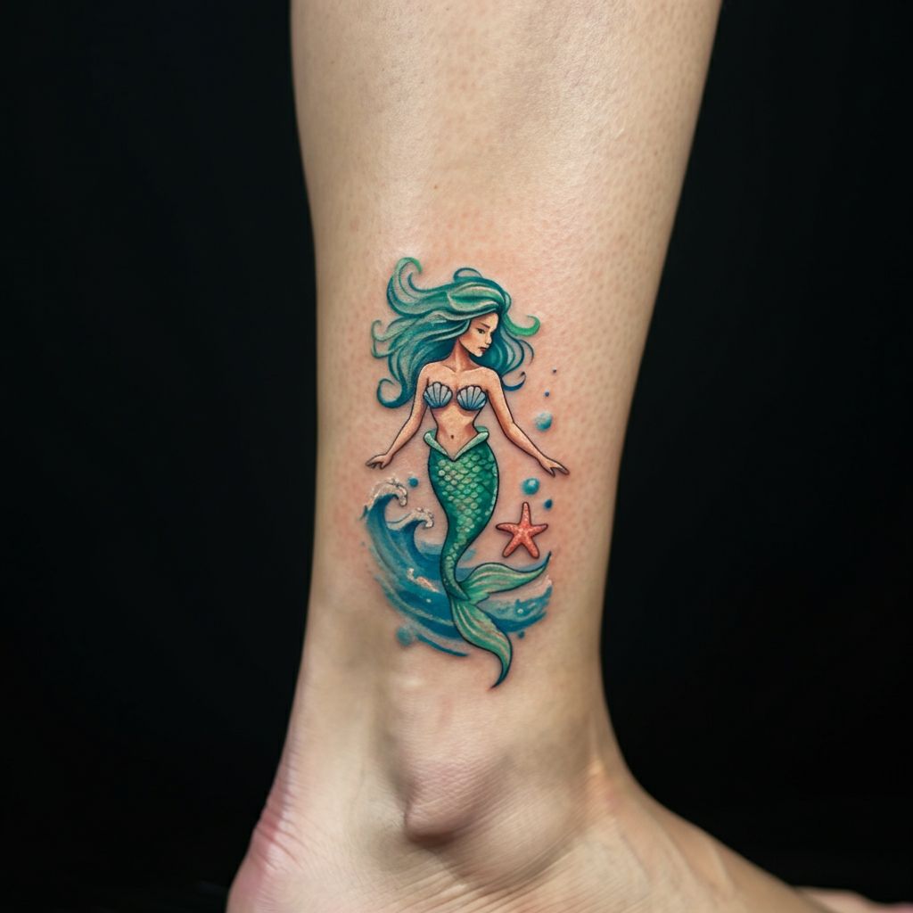 Mermaid Tattoo on Wrist or Ankle 