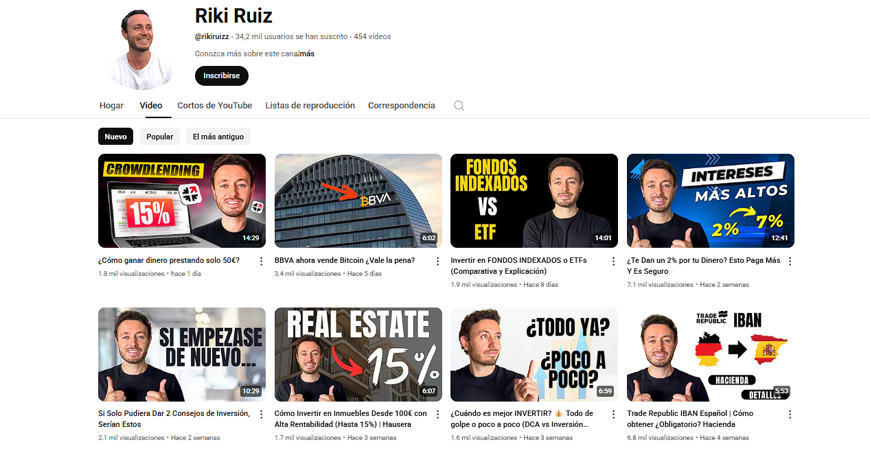 Canal de YouTube de Riki Ruiz sobre criptomonedas