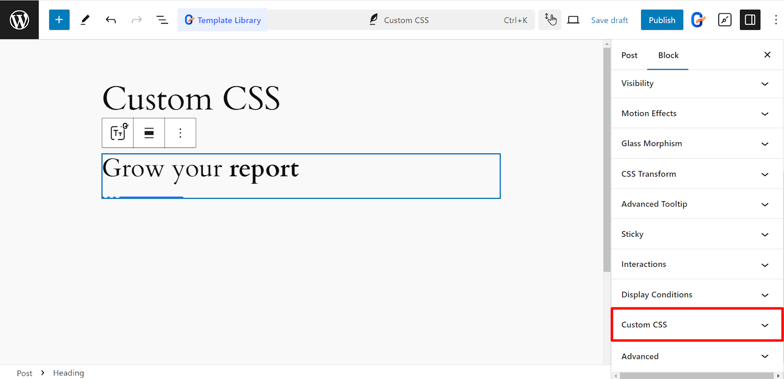Hitta anpassad CSS från avancerad sektion