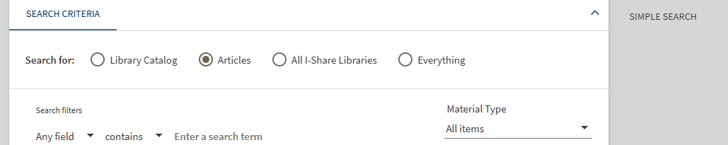 screenshot of UIS Search showing the articles limiter selected