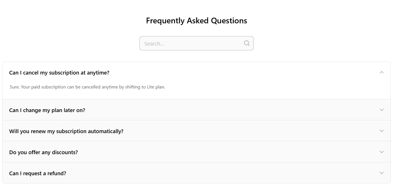 FAQ toggle widget.