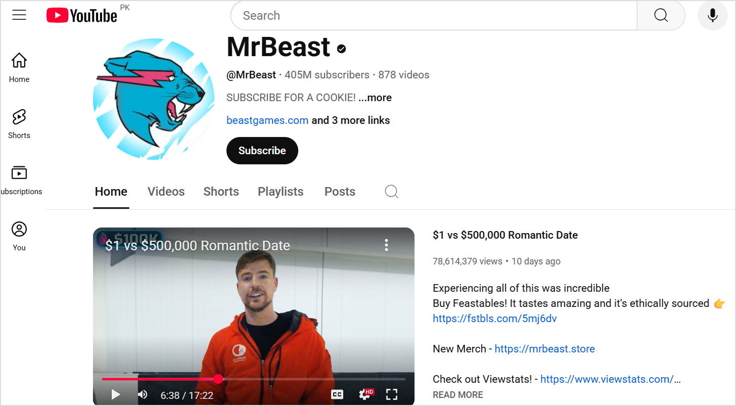 MrBeast youtube channel