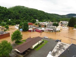 A flooded town with trees and a hill

AI-generated content may be incorrect.