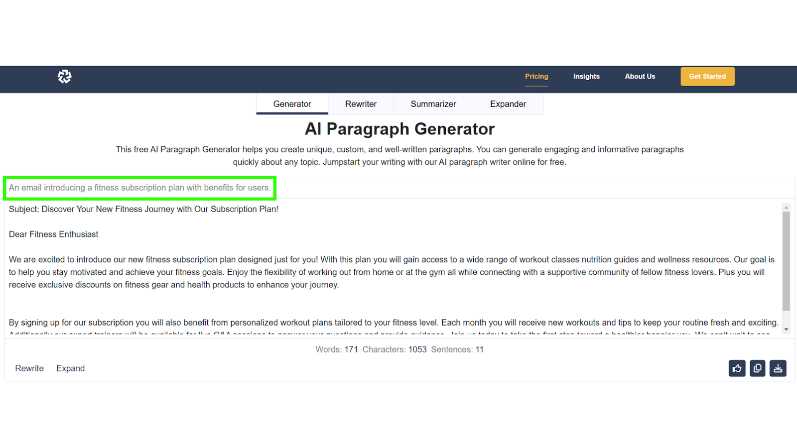 description and generated another email using ai paragraph generator