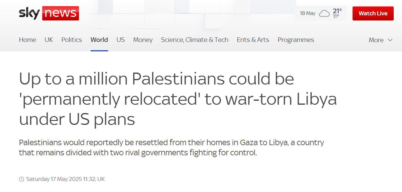 Trump administration working on plan to move 1 million Palestinians to Libya