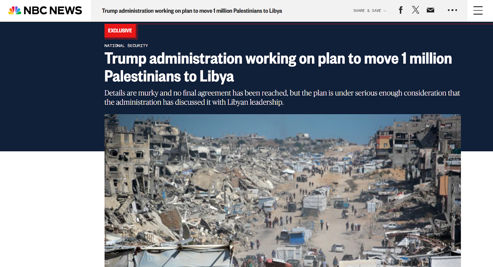 Trump administration working on plan to move 1 million Palestinians to Libya