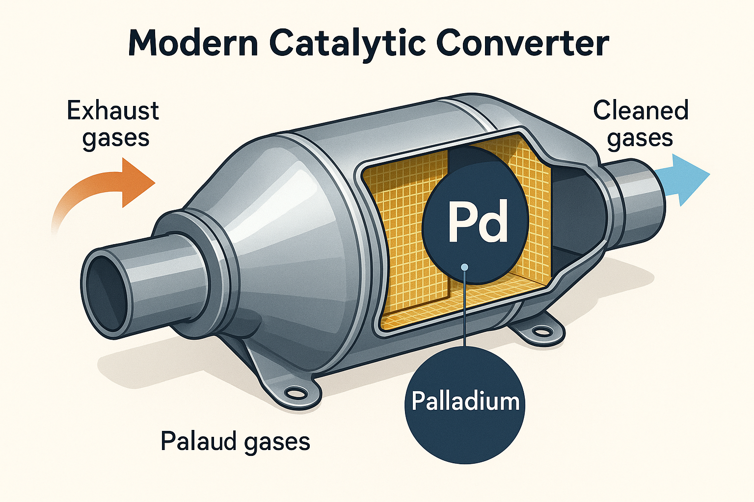 A modern catalytic converter illustrating palladium's role in emission control.