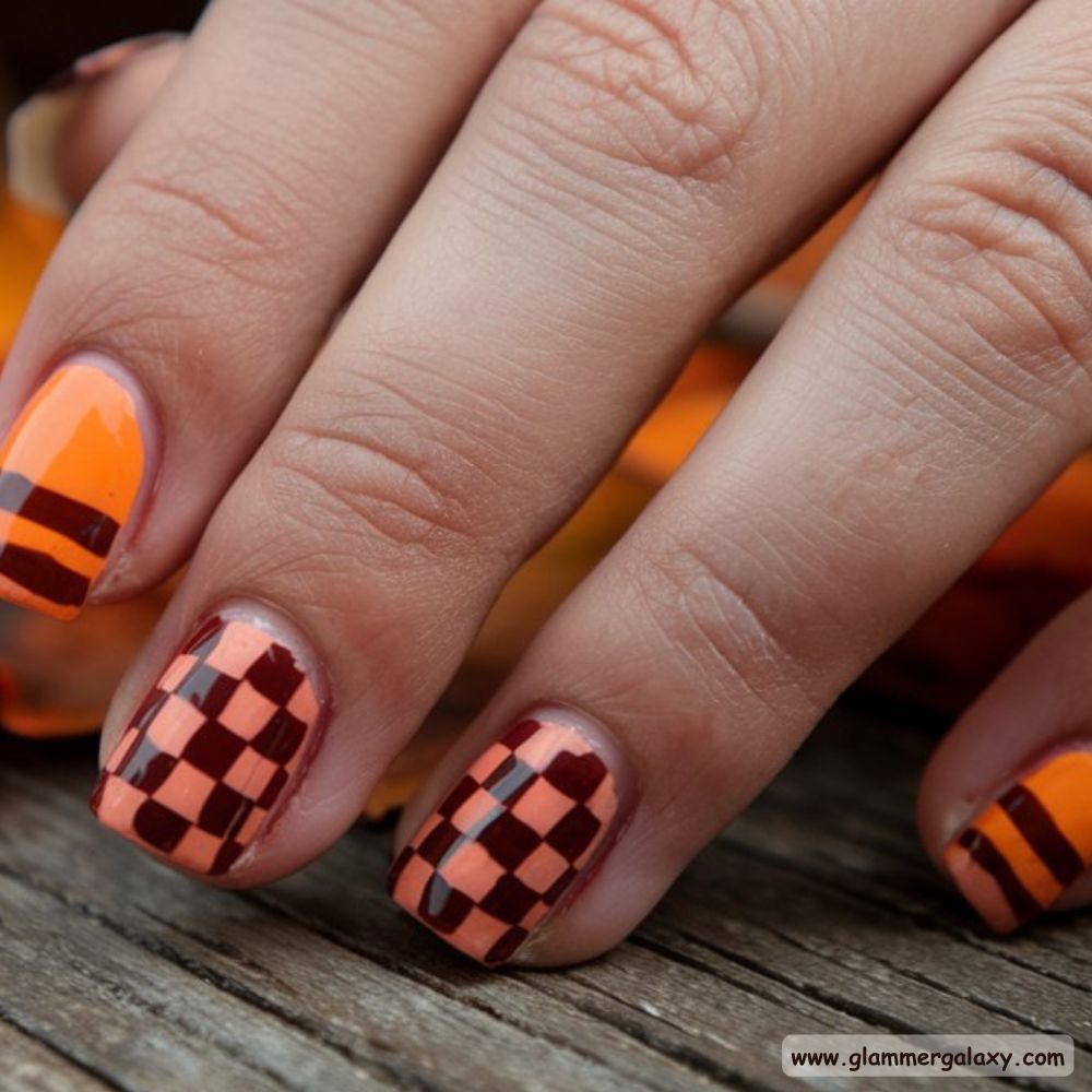 Short Fall Nail having Checkerboard Design
