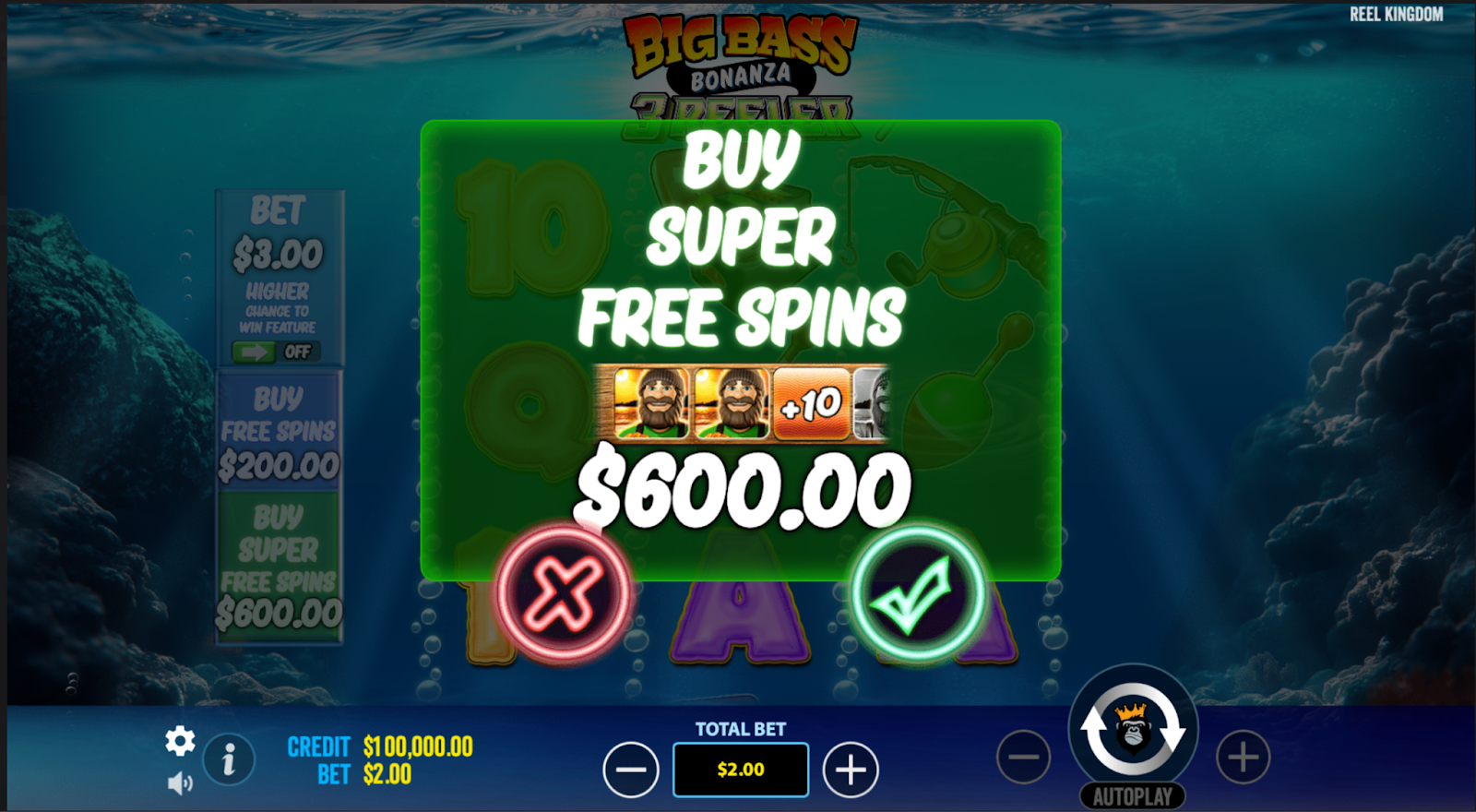 Big Bass 3 Reeler Bonus Buy options.