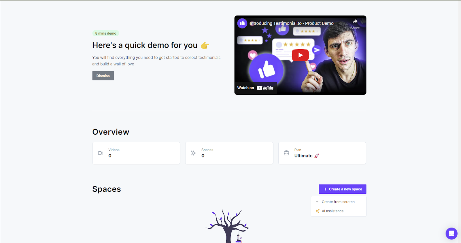Not sure how to use Testimonial? It all starts with creating a new 'space' on the dashboard. Don't miss our full Testimonial review to see what rating this tool gets.