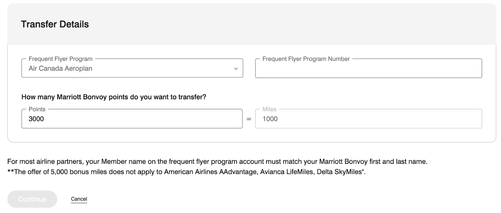 transferring Bonvoy points to a partner