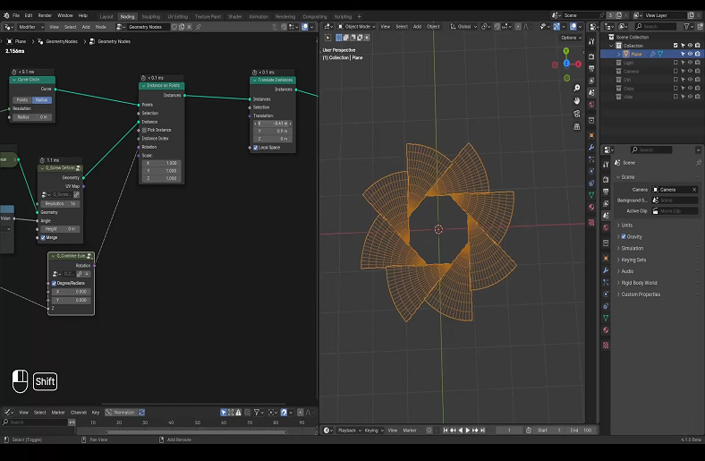 Blender 3D modeling interface with a flower-shaped object