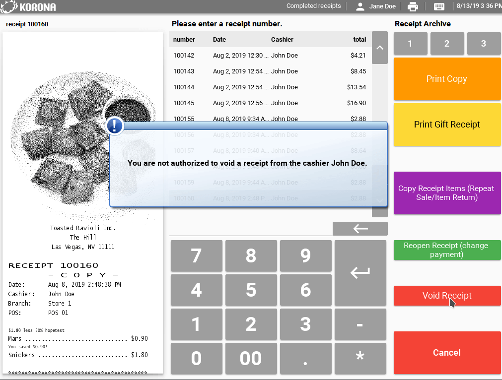 KORONA POS authorization alert