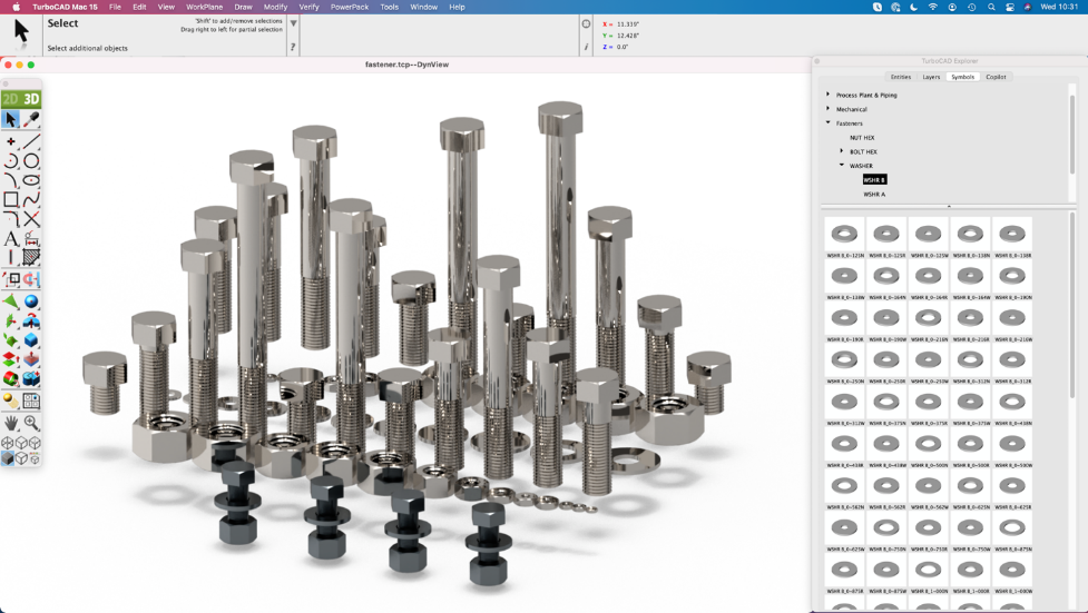 Screenshot of fastener library in use