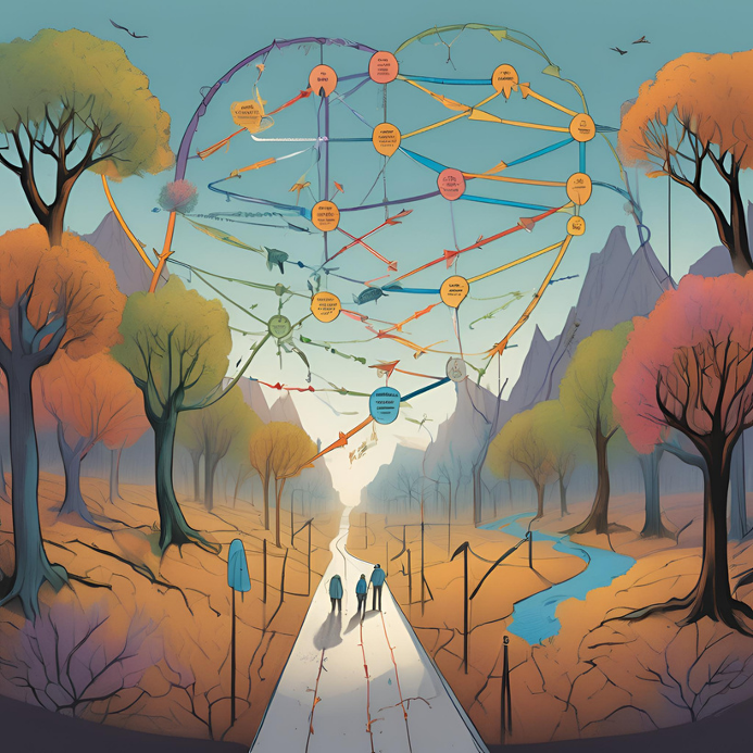 A drawing of a path with trees and a diagram

AI-generated content may be incorrect.