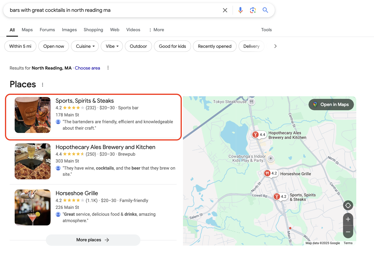 Google profile optimization example for online listing