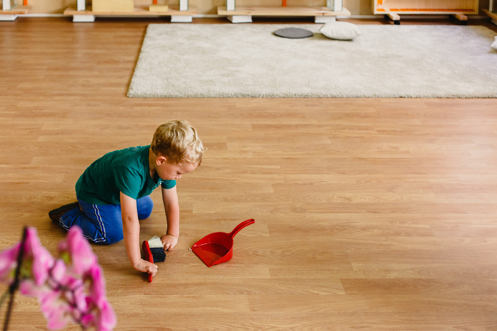 kids playing in a clean hardwood floor