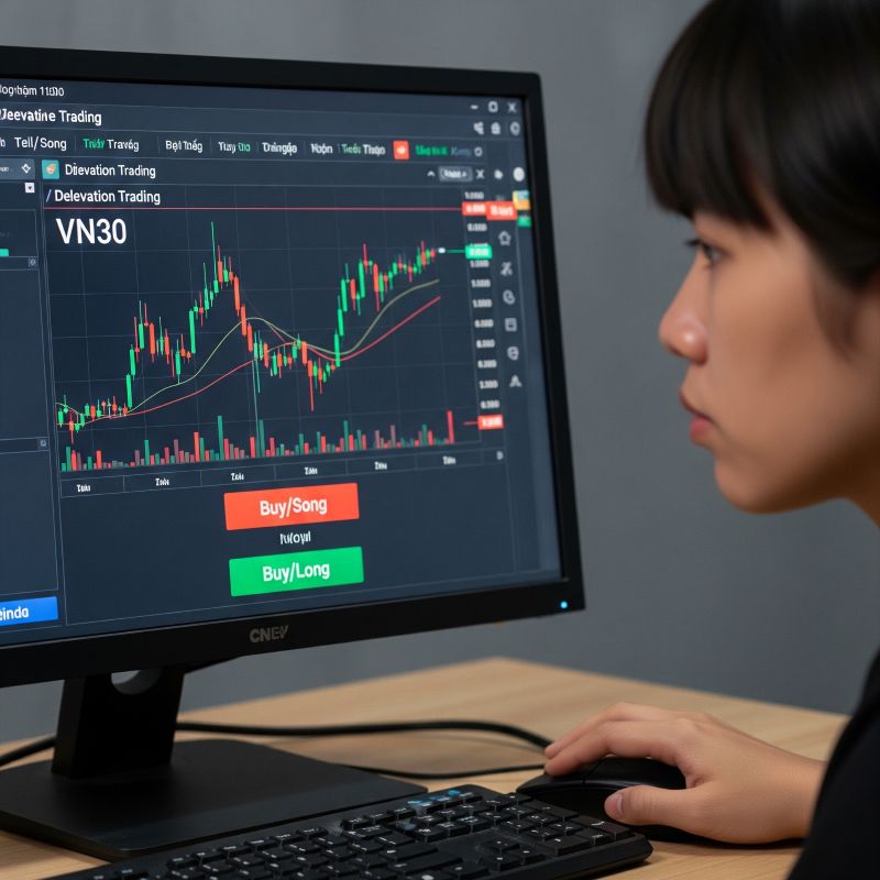 Nhà đầu tư mở vị thế phái sinh VN30 Futures trên màn hình máy tính