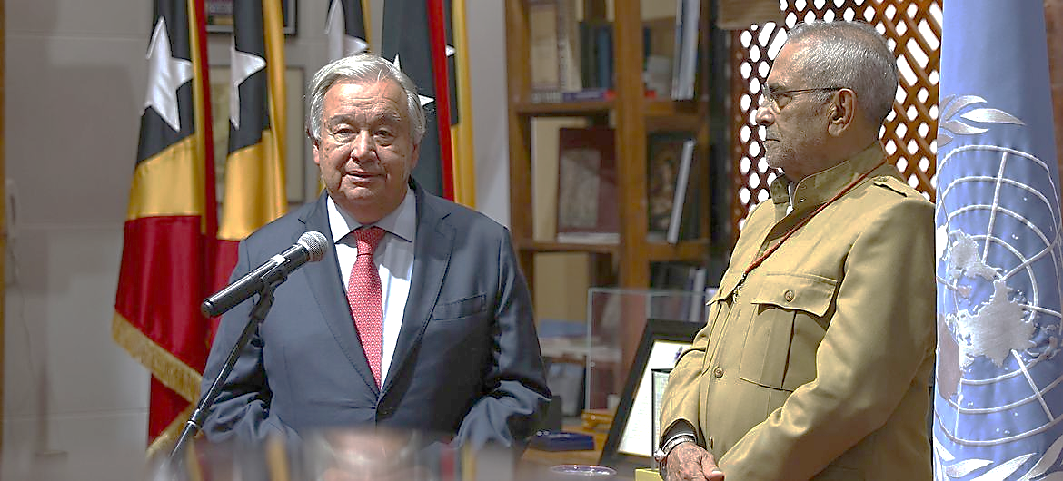 UN Secretary-General António Guterres (left) meets with Jose Ramos-Horta, President of Timor-Leste  in Dili.