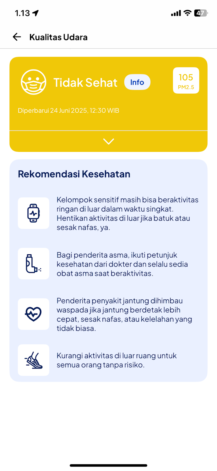 Air Quality and Health Recommendations from the JAKI App