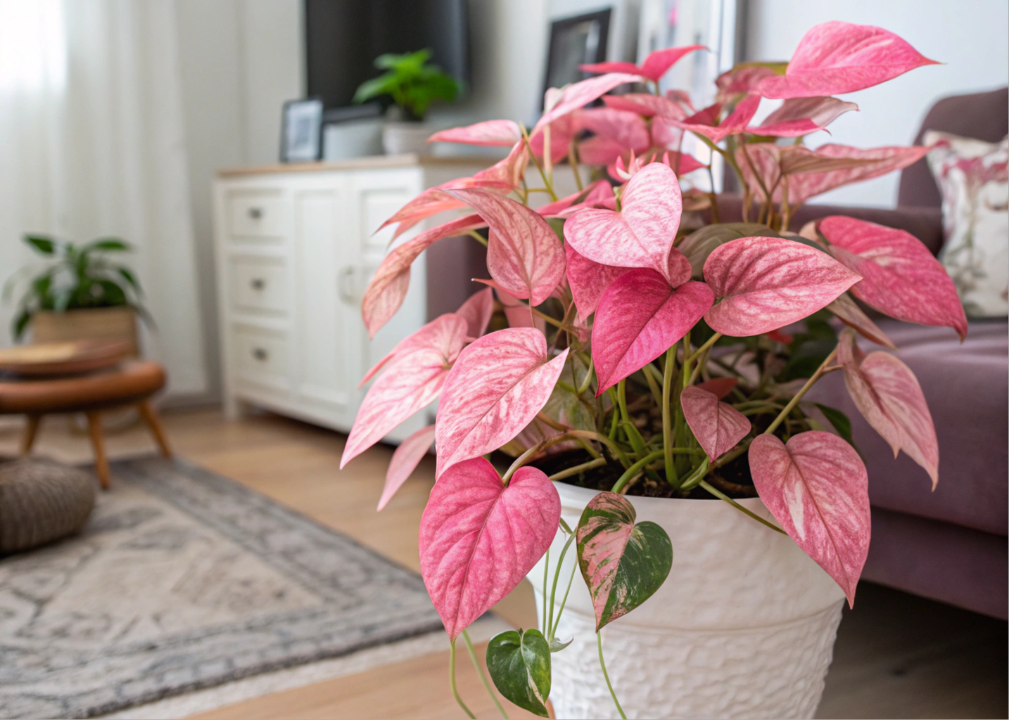 Tipos de Singônios rosa com folhas rosadas vibrantes