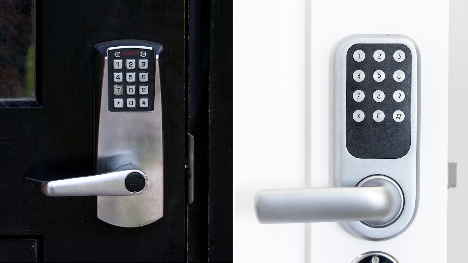 Modern smart locks with a keypad entry system.