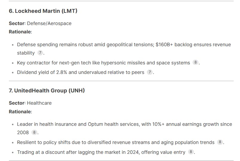 Image showing DeepSeek stock pick regarding LMT and UNH.