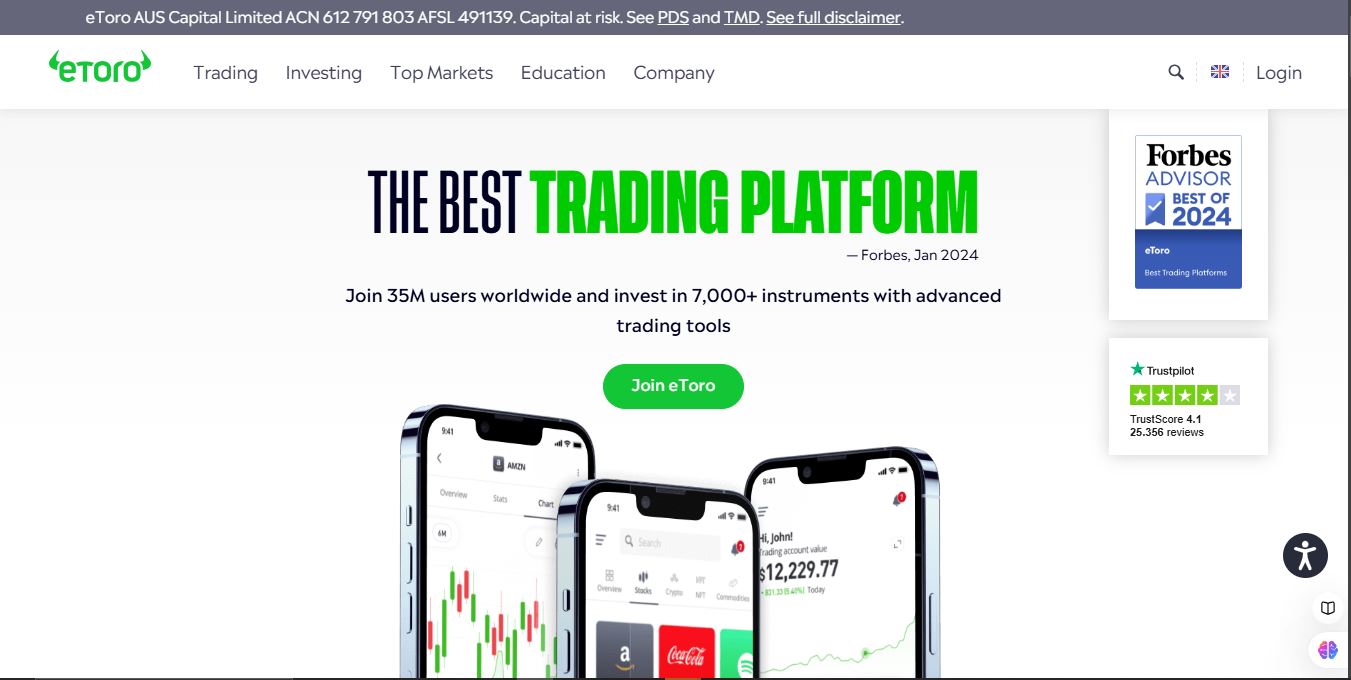  eToro homepage
