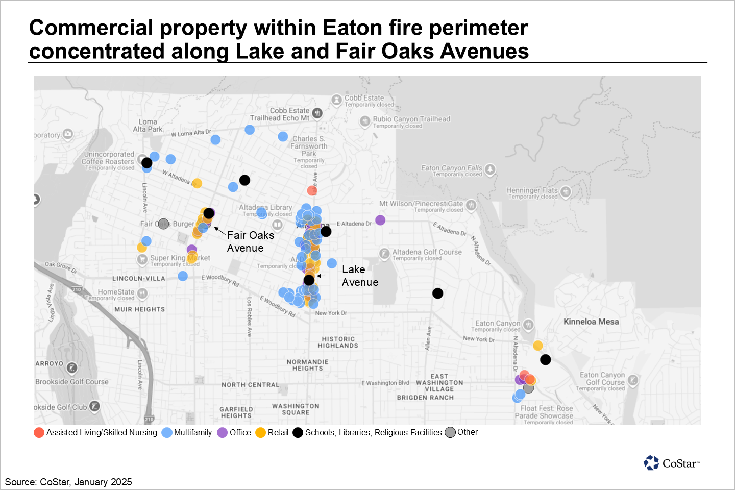 Commercial property within Eaton fire perimeter concentrated along Lake and Fair Oaks Avenues 