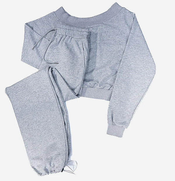 SINAG Off Shoulder Design Tracksuit - Heather Grey