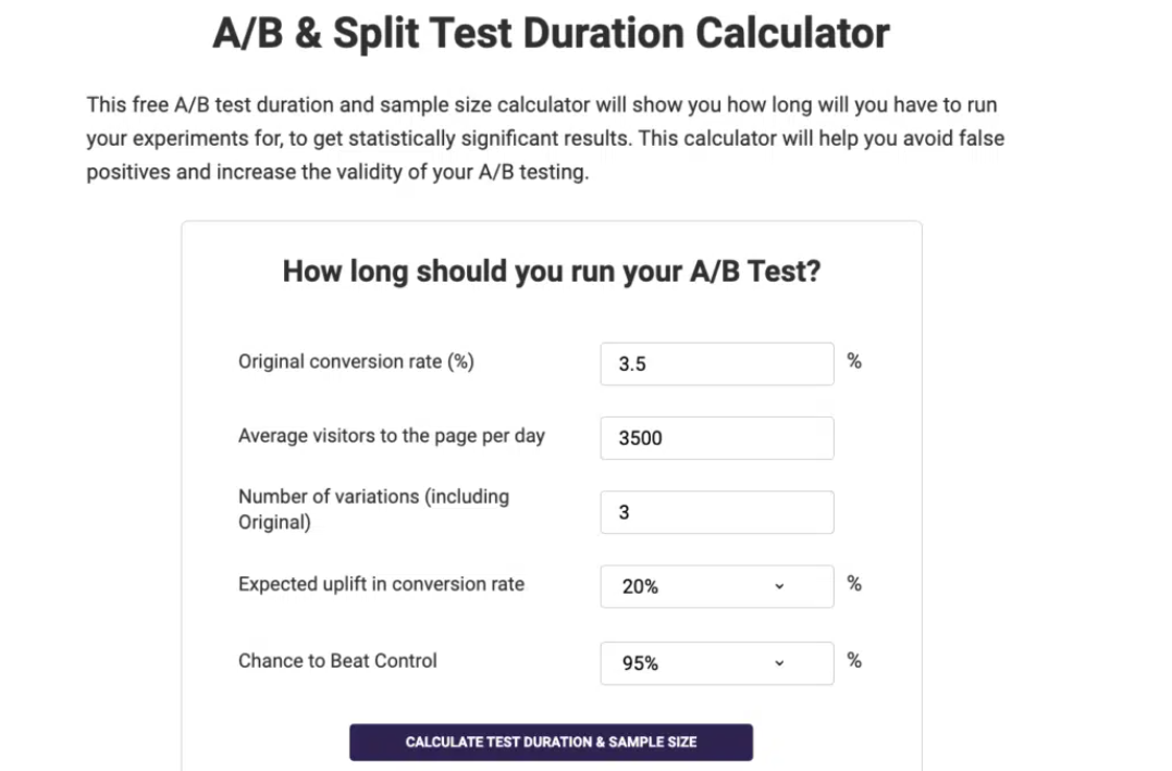 A/B & Split Test Duration Calculator