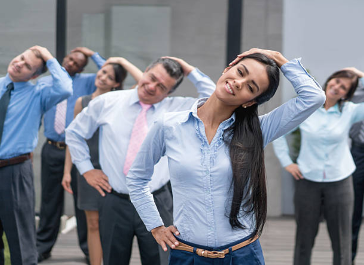 great neck stretches - call us for yoga for your office, event or health fair in Denver