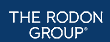 Logo Rodon Group: biały tekst na niebieskim tle.