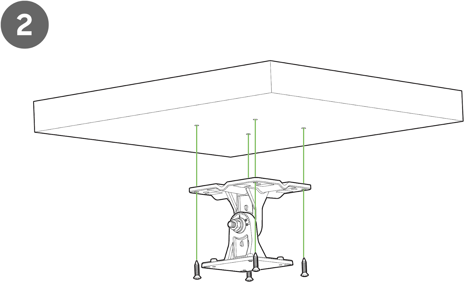  Image showing attachment of the mounting flange to the ceiling using four M6 screws through the holes in the bracket