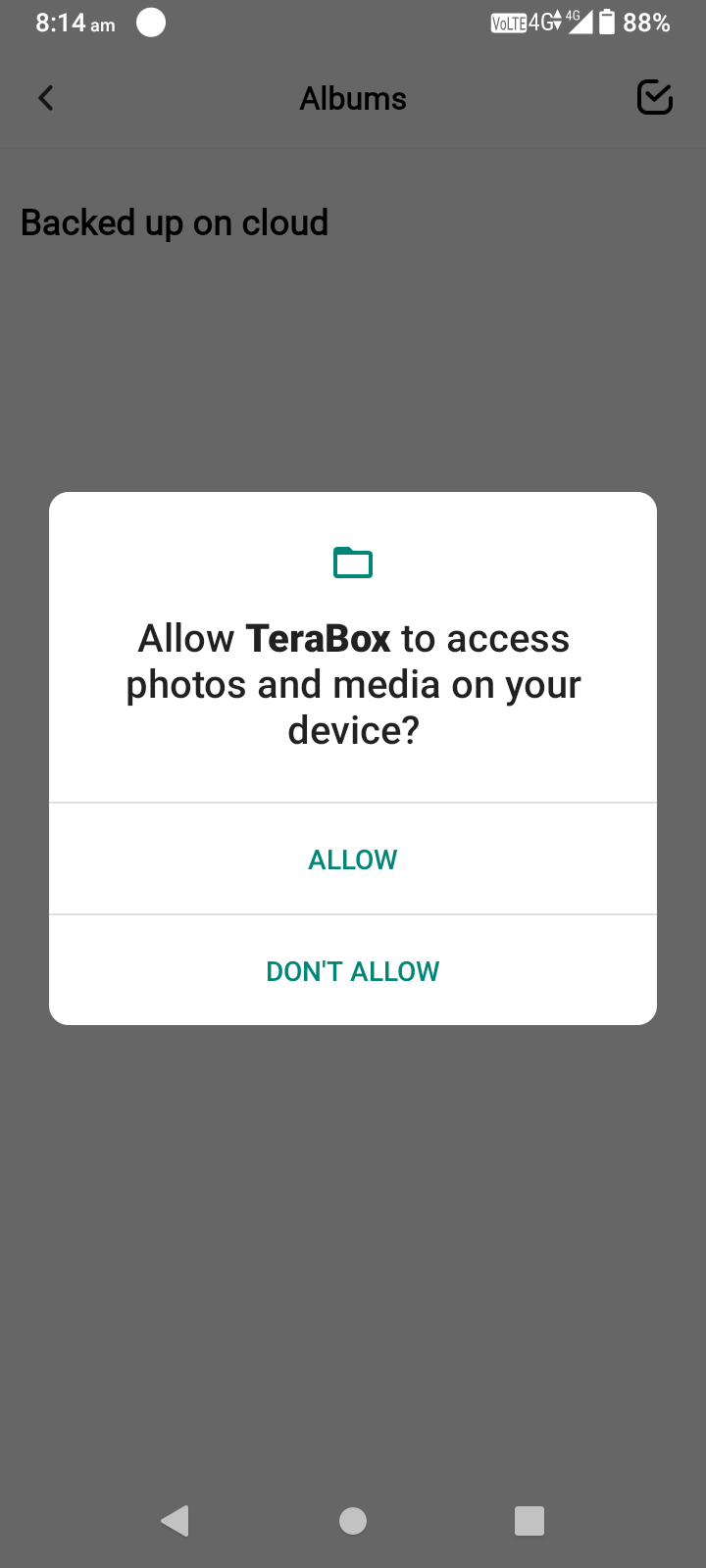 give access to media to upload your data on TeraBox 
