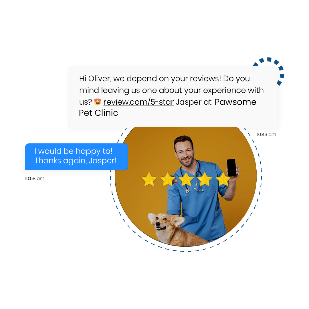 Example of a review request via SMS