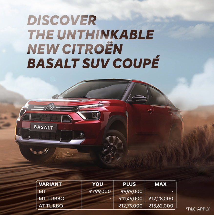 The variants of the Basalt Suv Coupe with cost details