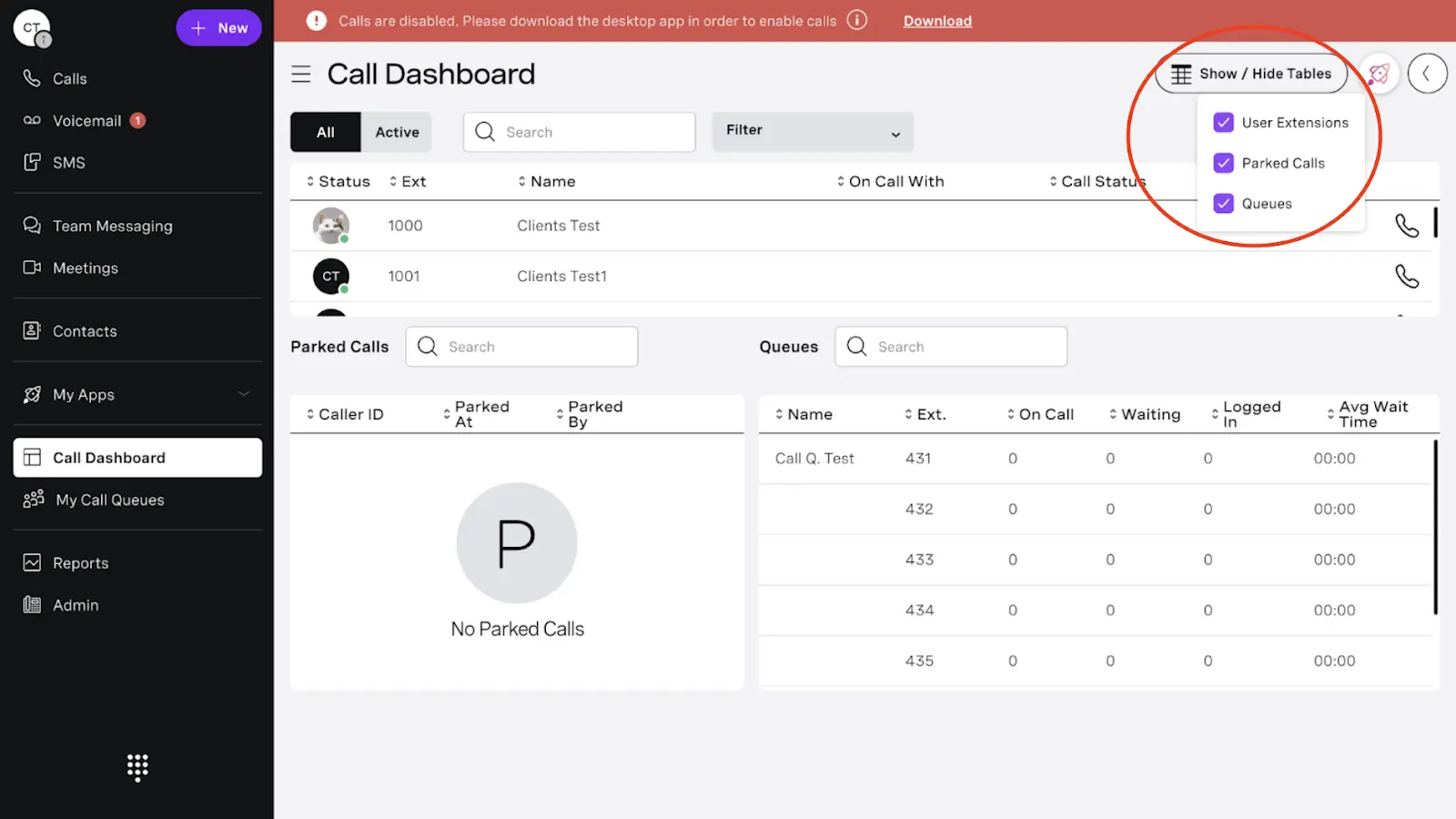 Vonage AI Phone System dashboard