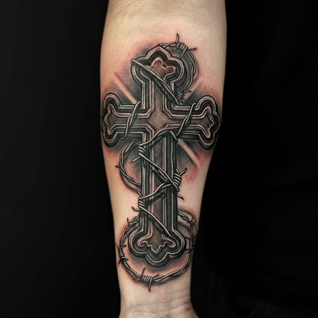 Barbed Wire Cross Tattoo