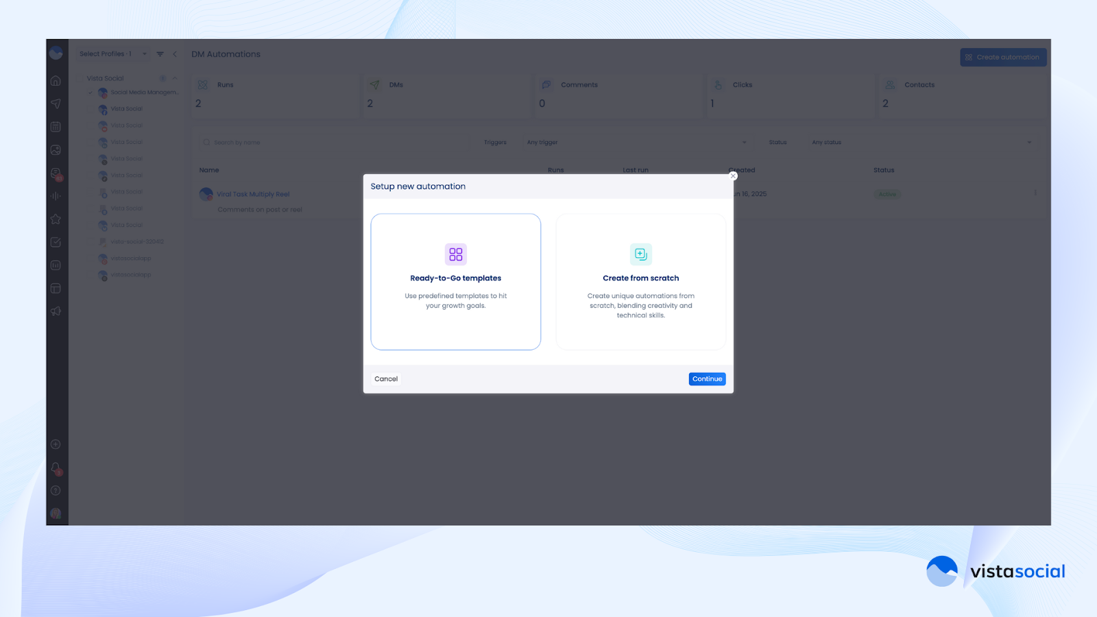 You can choose between our ready-made templates or create from scratch to automate social media DMs and comments.
