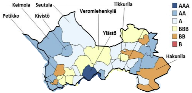 ASUNTOLUOTTOLUOKITUS Vantaa Hypo 2024/3 alueiden luottoluokitus asuntokaupassa