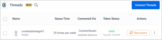 Your Thread account connected to ContentStudio